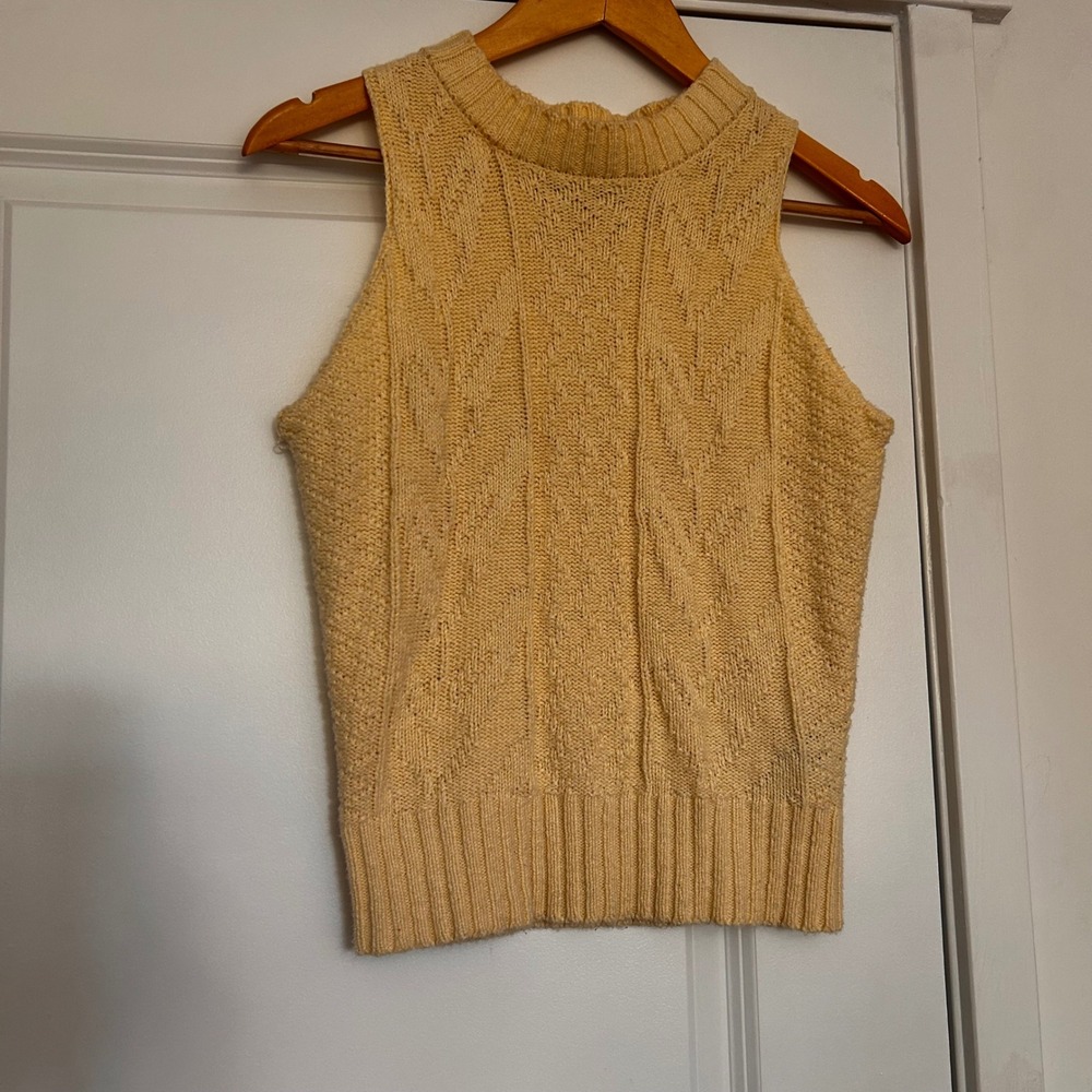 Kendall‎ + Kylie Preppy Old Money Yellow Cable Knit Sweater Vest Womens Small